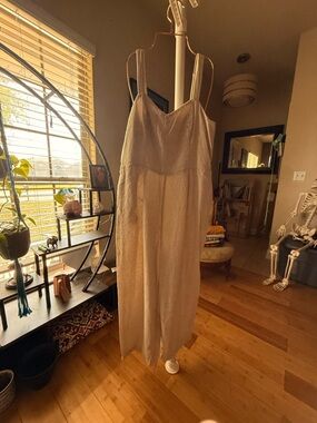 Old Navy Cream Linen-Rayon Jumpsuit | Women’s XL | Smocked Bodice | Wide Leg